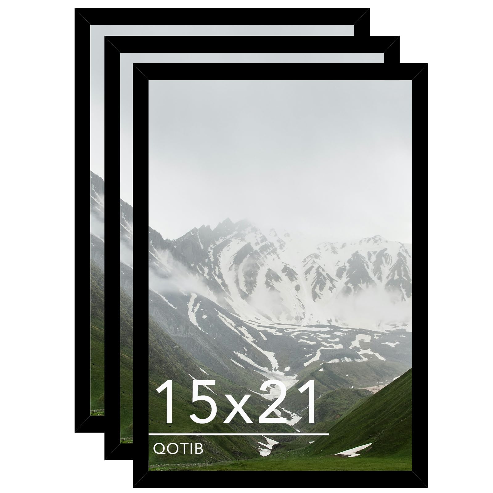 QOTIB 15x21 Picture Frame Black for Wall Mounting Set of 3, Horizontal and Vertical Formats for Wall Hanging, Wood 15x21 Frame, 