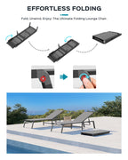 Aluminum Chaise Lounge Ourdoor - Foldable & Assemble Free Outdoor Lounge Chair With 5 Adjustable Backrest, Patio Lounge Chair For Outside Poolside Beach Pool, Grey