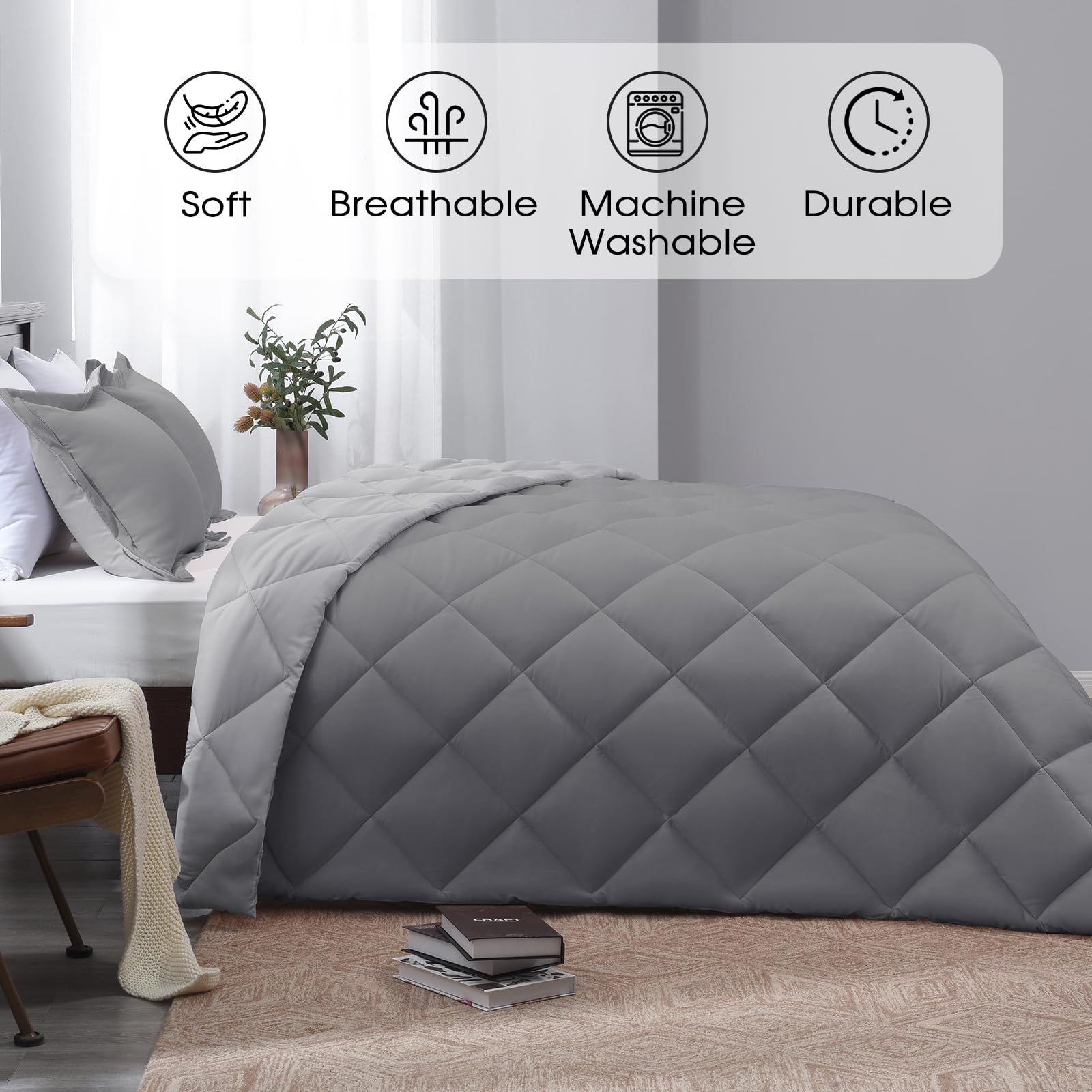 Basic Beyond California King Comforter Set Reversible Cal King Comforter Set, Grey Comforter Set California King For All Seasons, 1 Comforter 106'X92' And 2 Pillow Shams 20'X36'+2'