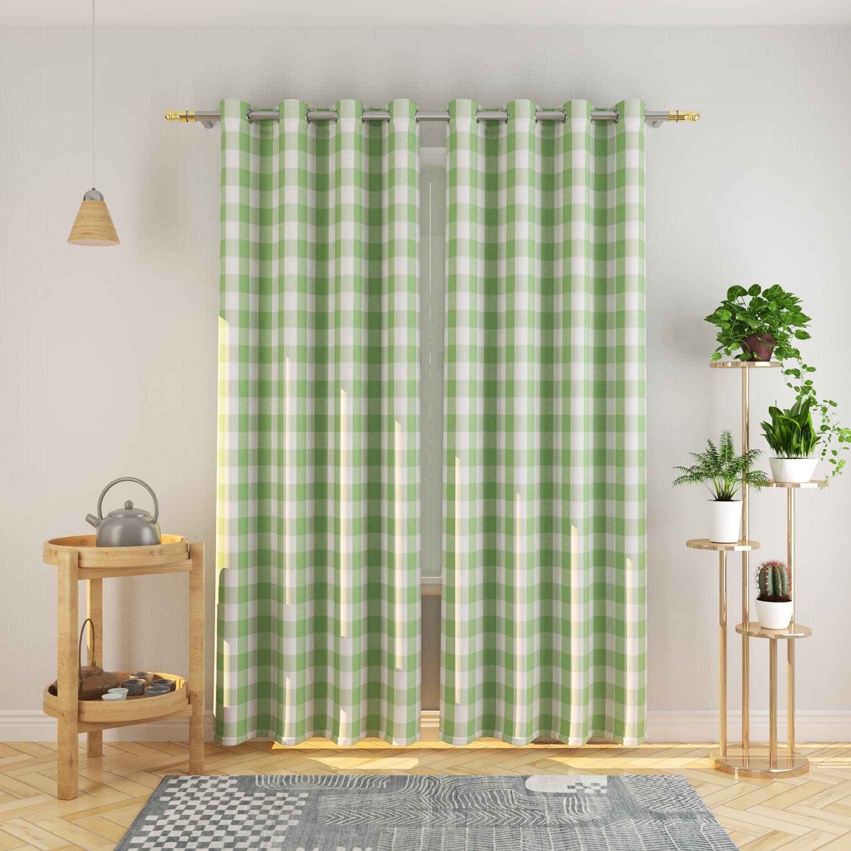 Natus Weaver Buffalo Check Curtains 84 Inch Length Kitchen Living Room Bedroom Green And White Gingham Plaid Window Curtain Pane