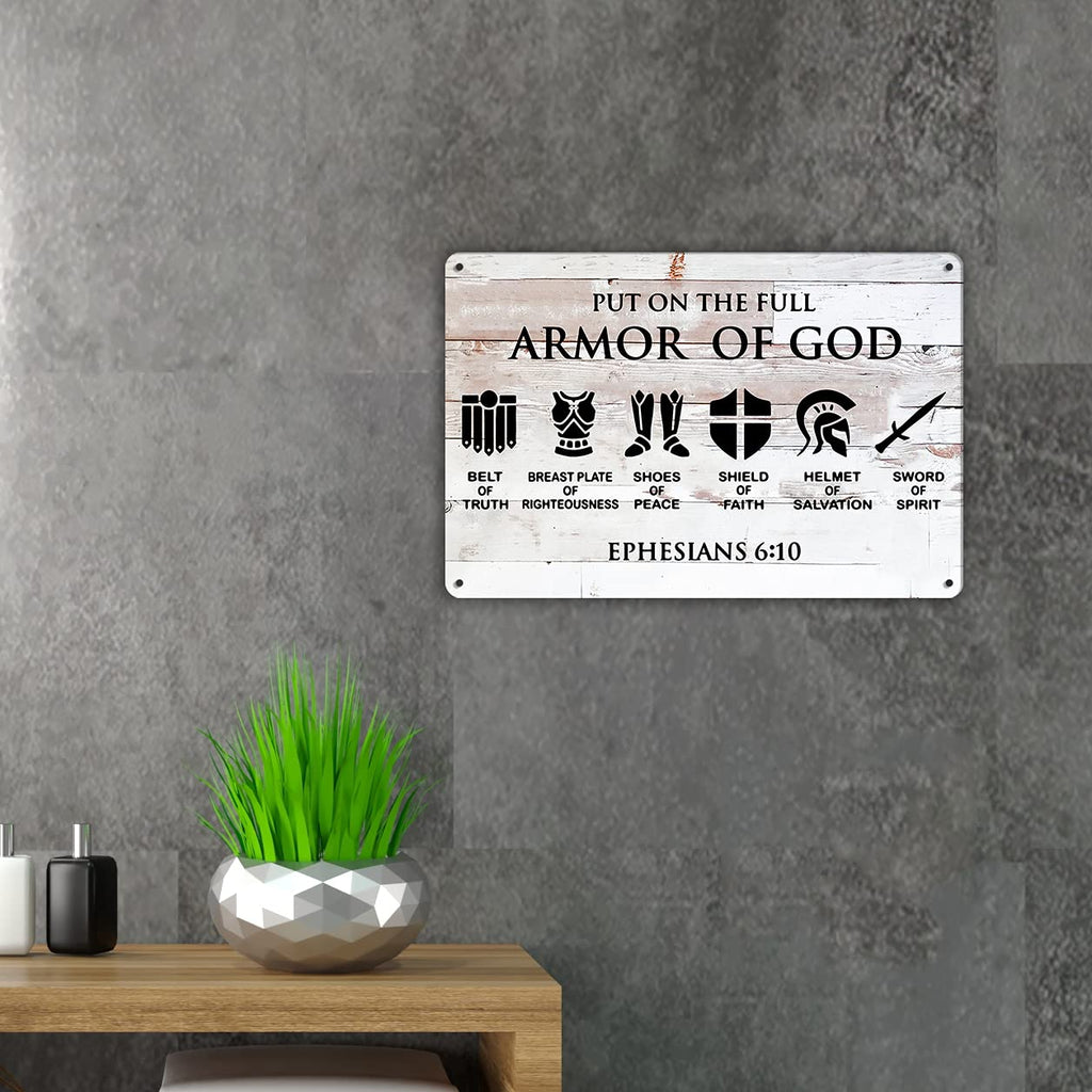 Qiongqi Funny Put On The Full Armor Of God Metal Tin Sign Wall Decor, Farmhouse Rustic Christian Sign For Home Decor Gifts