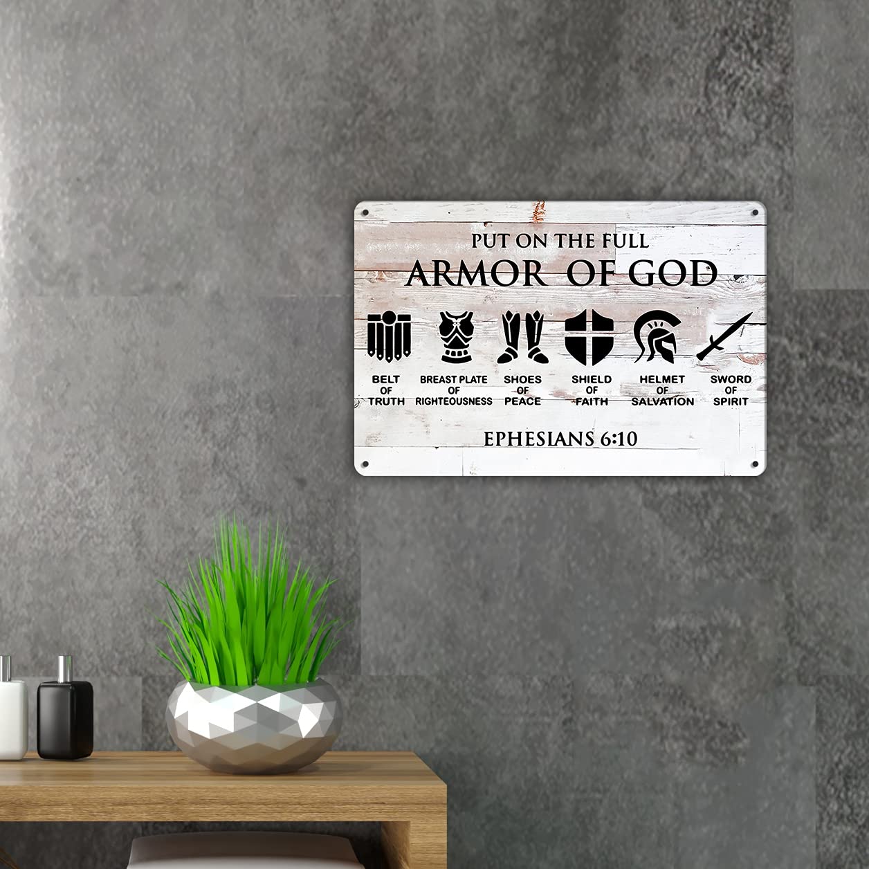 Qiongqi Funny Put On The Full Armor Of God Metal Tin Sign Wall Decor, Farmhouse Rustic Christian Sign For Home Decor Gifts