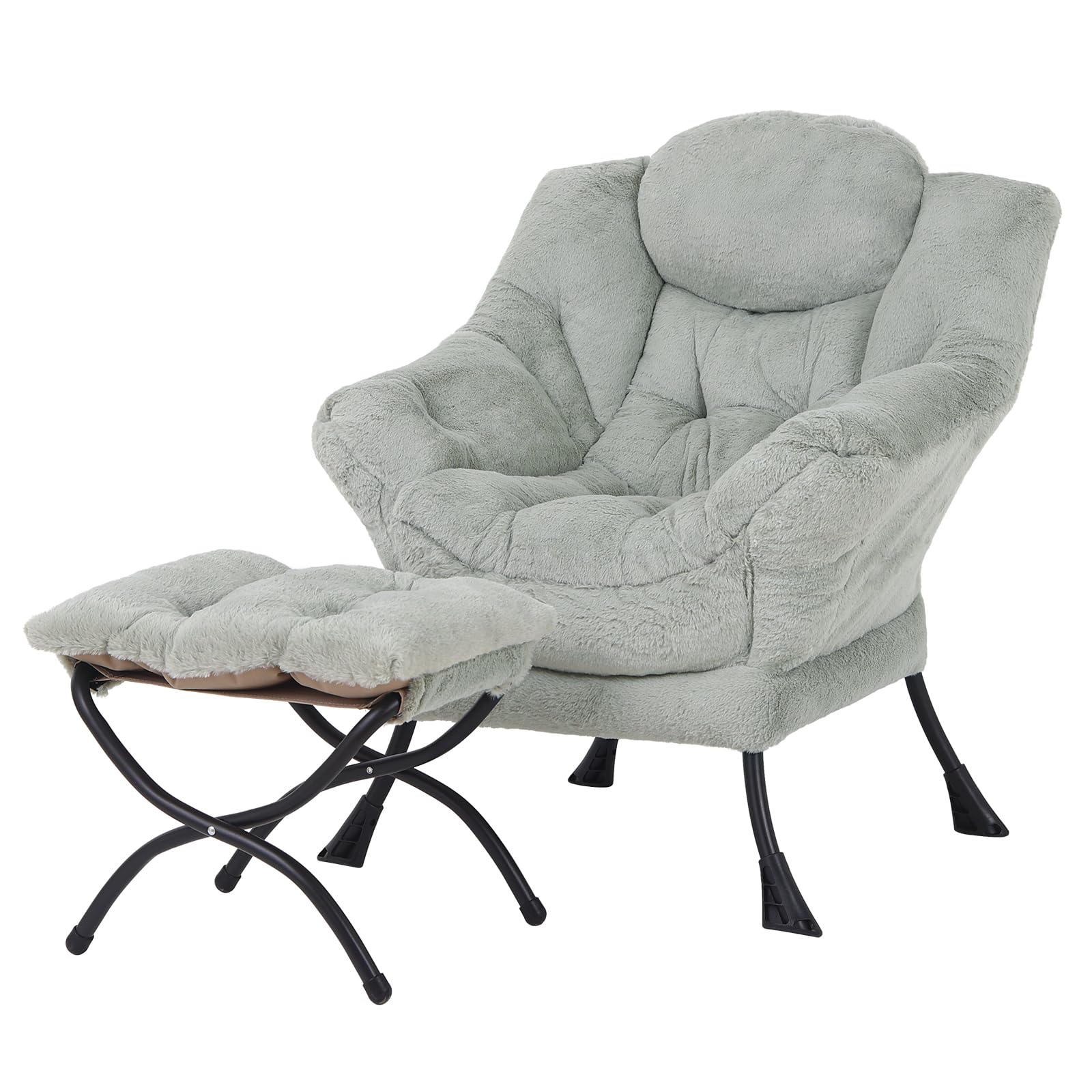 Welnow Lazy Chair With Ottoman, Modern Lounge Accent Chair With Armrests And A Side Pocket, Leisure Sofa Chair, Reading Chair With Footrest For Small Space, Corner Chair, Plush Green