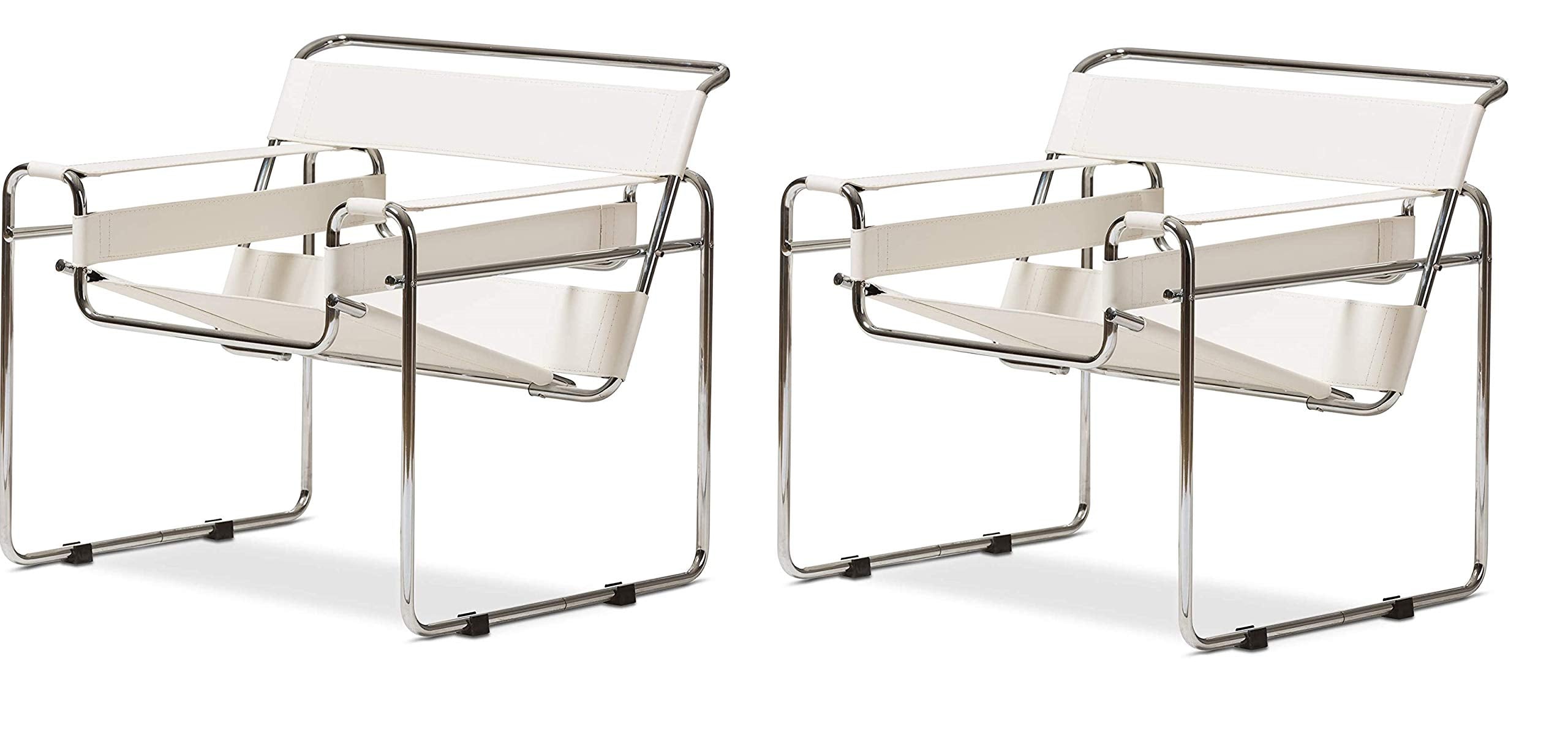 Baxton Studio Jericho Cream Leather Mid-Century Modern Accent Chair (Pack of 2)