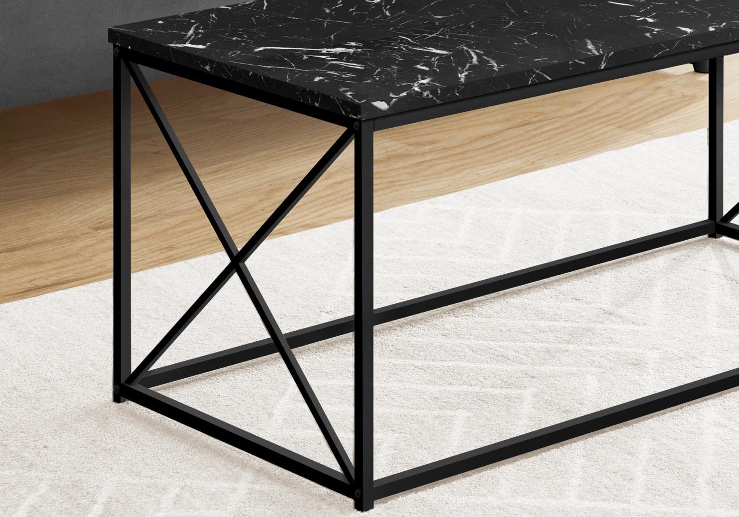 Monarch Specialties 3783 Coffee Table, Accent, Cocktail, Rectangular, Living Room, 40&quot; L, Metal, Laminate, Contemporary, Modern Table-40, 40.5&quot; L x 20&quot; W x 18&quot; H, Black Marble-Look/Black