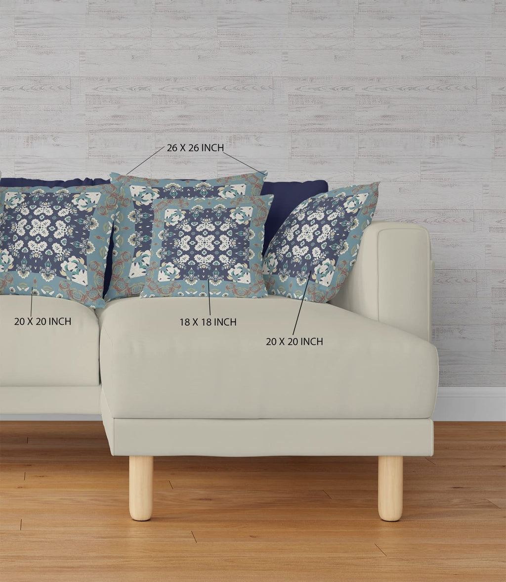 HomeRoots 26' X 26' Gray and Blue Broadcloth Floral Throw Pillow