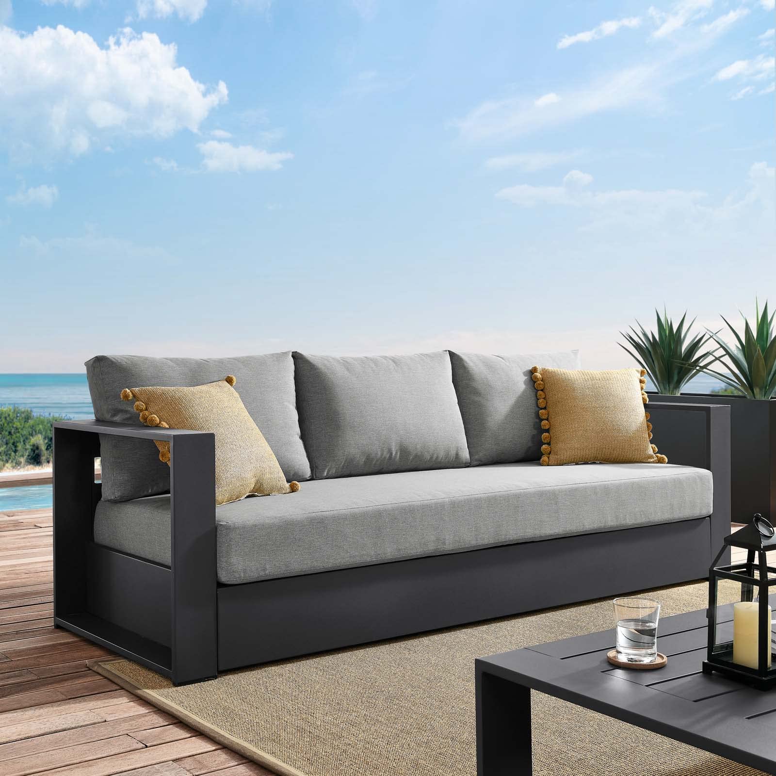 Modway Tahoe Aluminum Outdoor Patio Sofa In Gray Gray