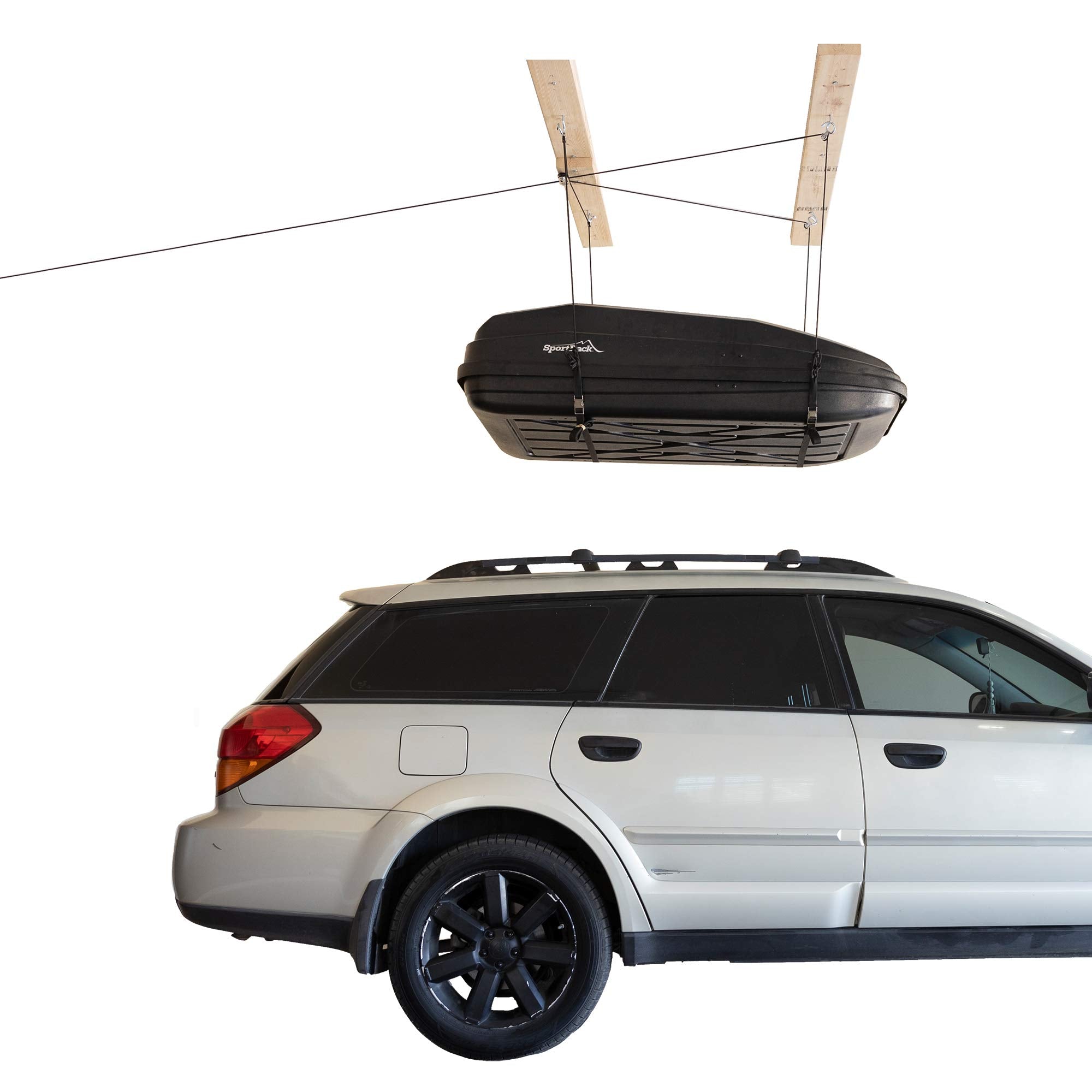 HARKEN - Cargo Box Overhead Garage Storage Hoist, Self-Leveling, Safe Anti-Drop System, Easy One-Person Operation, Smart Garage 