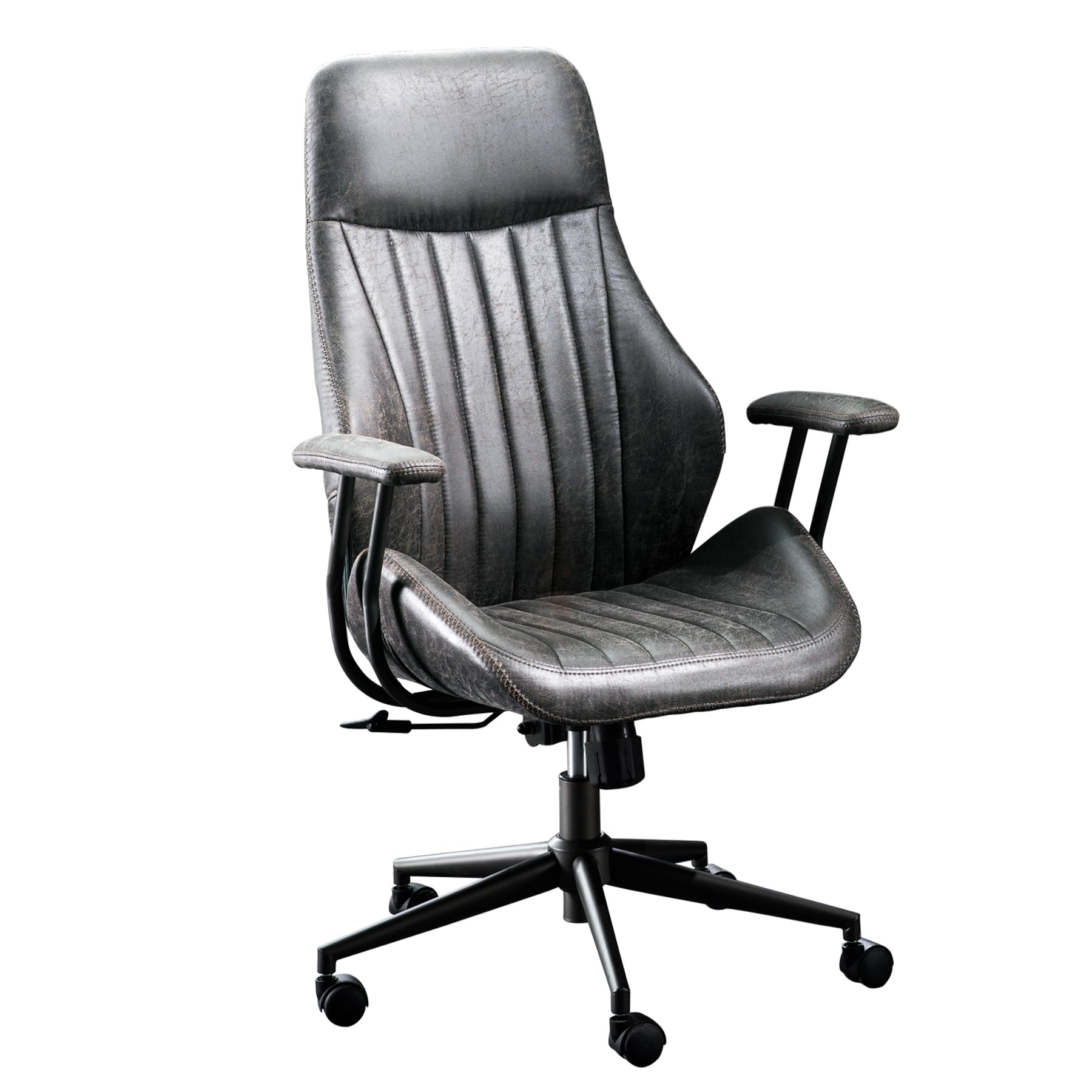 Ovios High Back Ergonomic Home Office Chair With Lumbar Support, Mid-Century Modern Suede Leather Chair With Swivel Rolling Wheels, Comfy Executive Computer Task Chair, Dark Grey