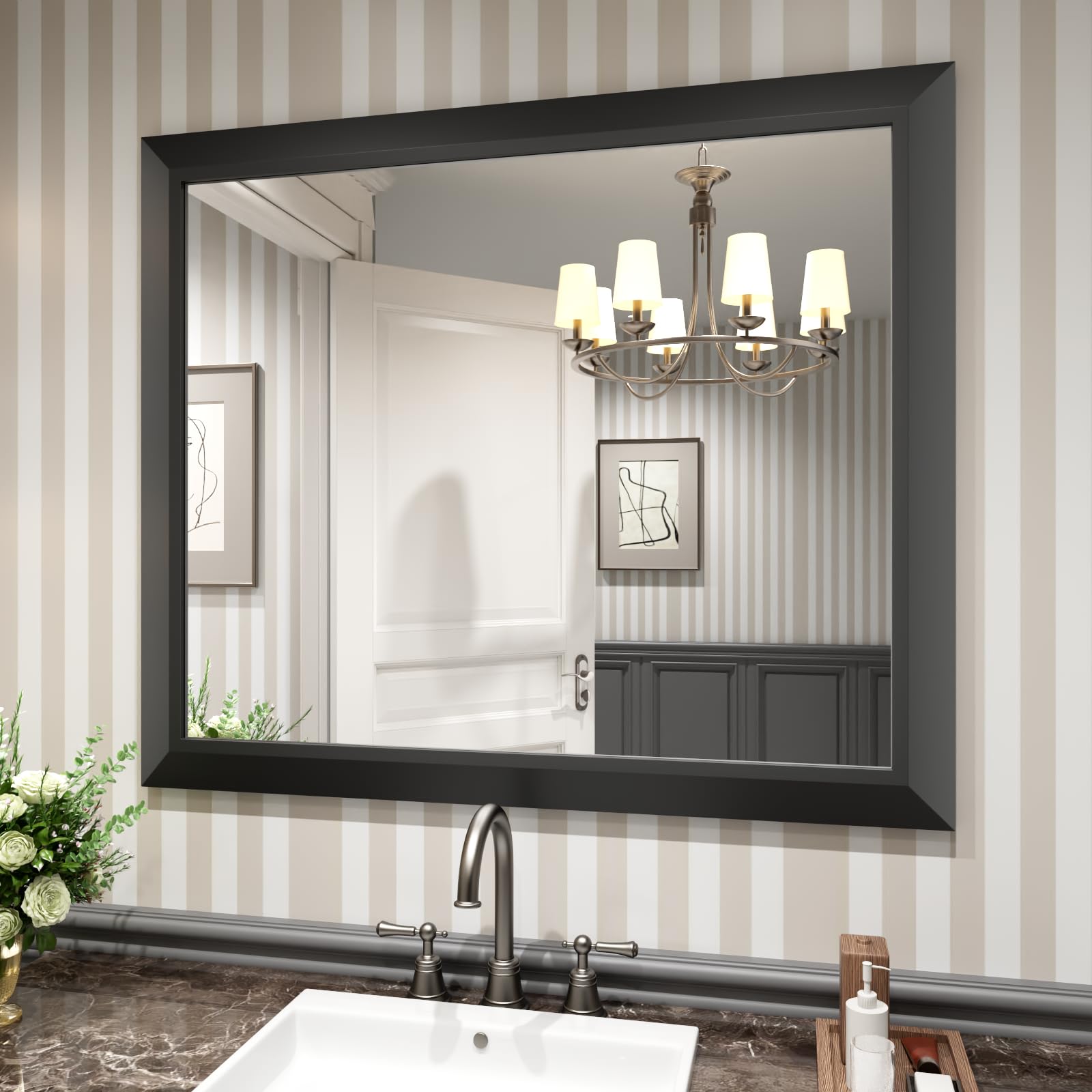 Amorho Black Bathroom Mirror, 40x36 Inch Thick Metal Framed Wall Mirrors for Over Sink, Bedroom, Living Room, Entryway, Rectangl