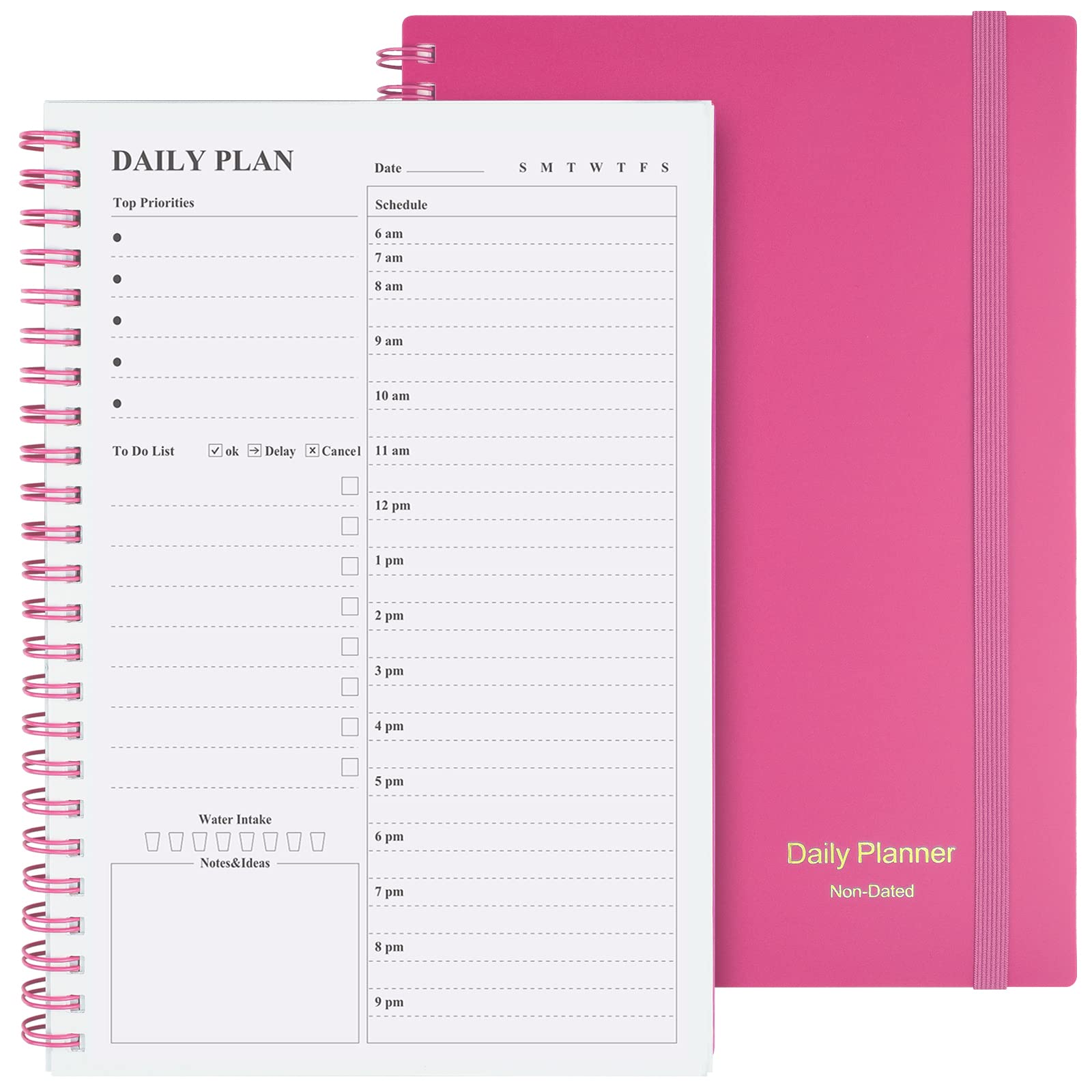Daily Planner Undated, Asten To Do List Notebook Hourly Schedules Spiral Appointment Planner For Men And Women,Pvc Hardcover,Ela