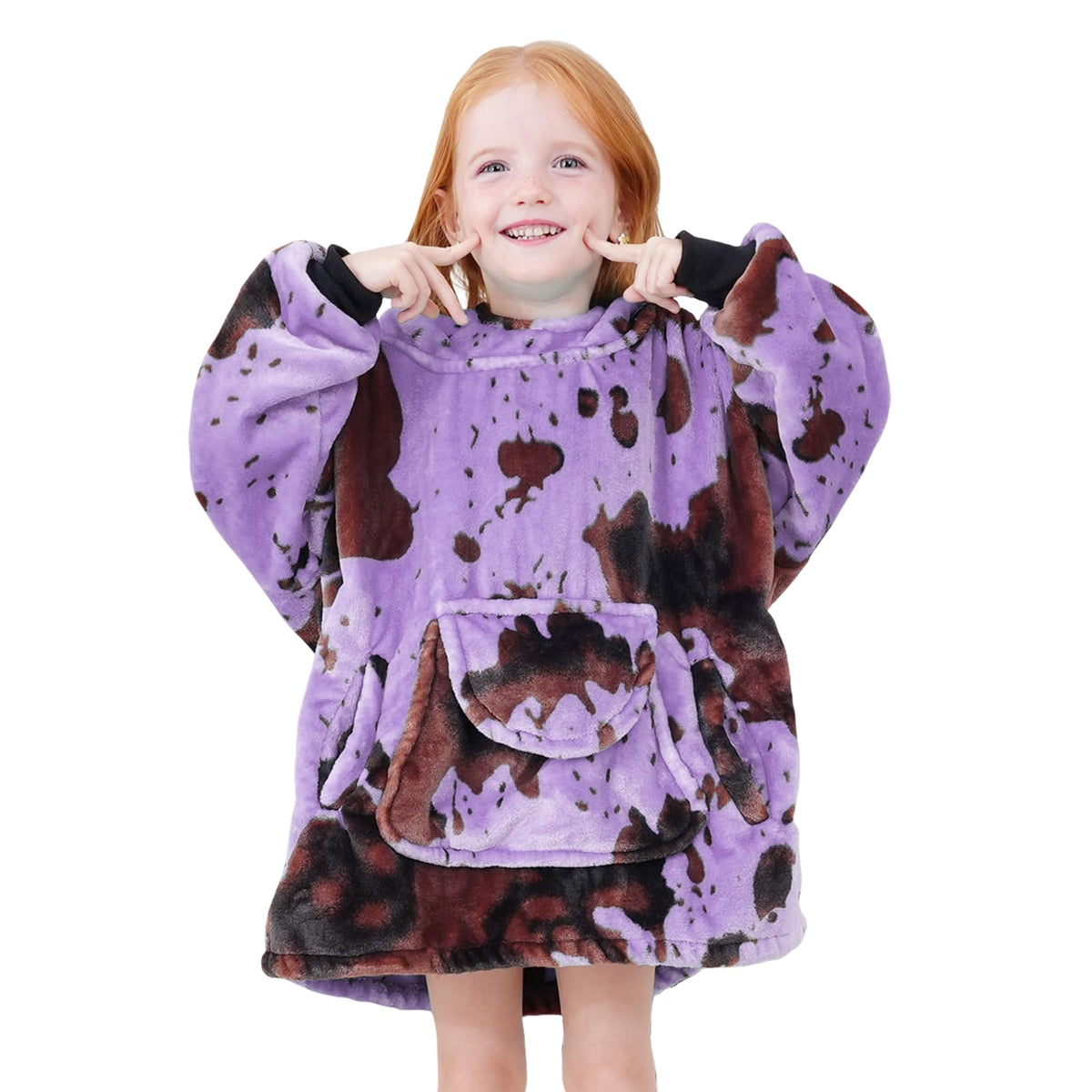 Kivee Cute Wearable Blanket Hoodie Kids Toddlers Purple Cow Print Sweatshirt Blanket With Giant Pocket Warm Cozy Cow Hooded Blan