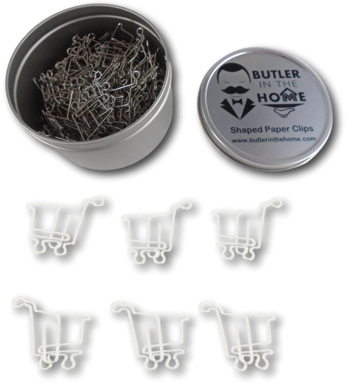 Butler In The Home 100 Count Shopping Cart Shaped Paper Clips Great For Paper Clip Collectors Or Office Gift - Comes In Round Ti