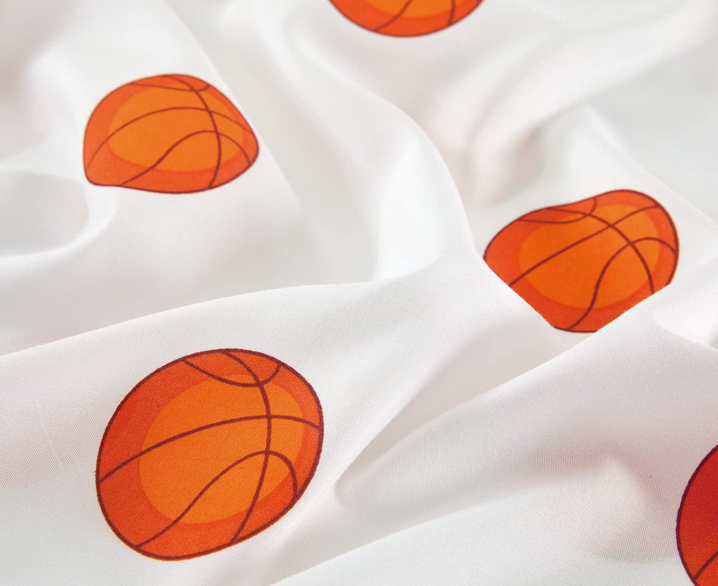 Chezmoi Collection 4-Piece Kids/Teens Sports Sheet Set - Soft Microfiber White Orange Basketball, Queen Size