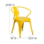 Flash Furniture Luna Commercial Grade Yellow Metal Indoor-Outdoor Chair with Arms