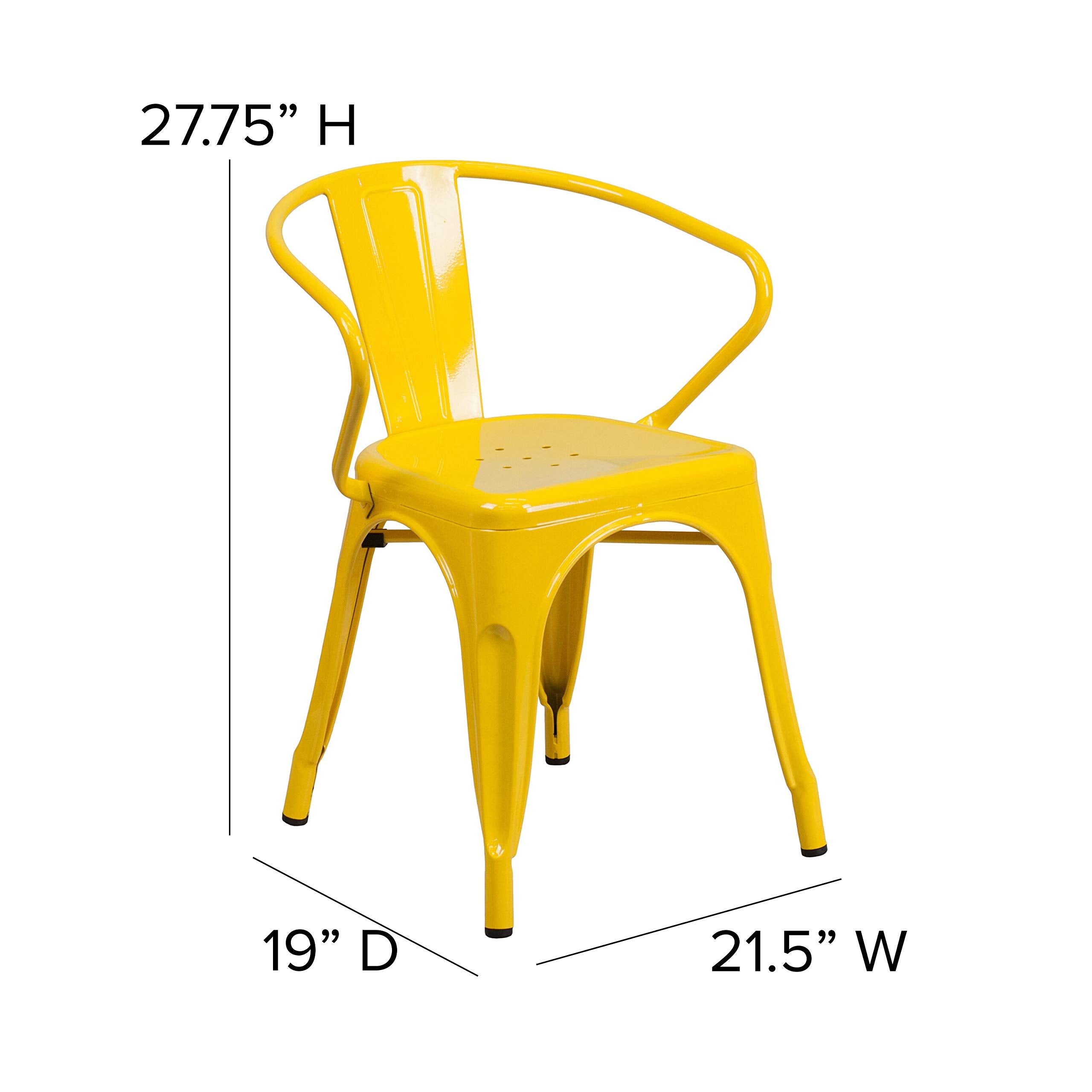 Flash Furniture Luna Commercial Grade Yellow Metal Indoor-Outdoor Chair with Arms