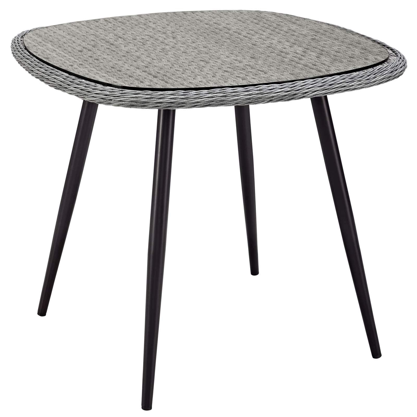 Modway Endeavor Wicker Rattan Aluminum Glass Outdoor Patio 36&quot; Square Dining Table in Gray