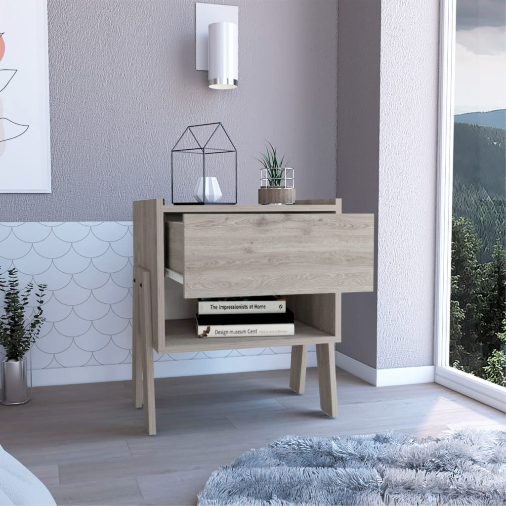 DEPOT E-SHOP Nightstand 22" H, 1 Drawer, 1 Open Shelf, Light Gray