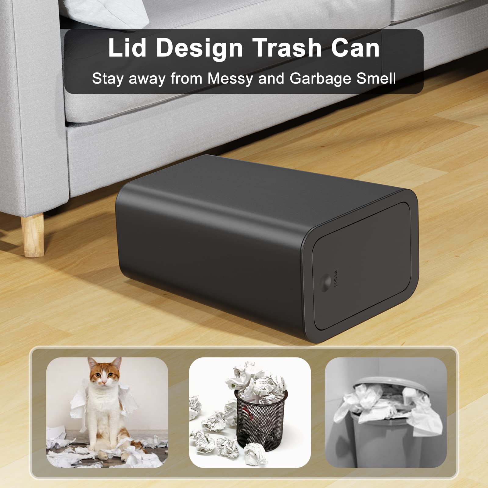 N. Netdot 3 Pack 10 Liter Small Trash Can With Lid, 2.6 Gallon,Garbage Can Slim Trash Bin Waste Basket For Bathroom,Kitchen,Bedr