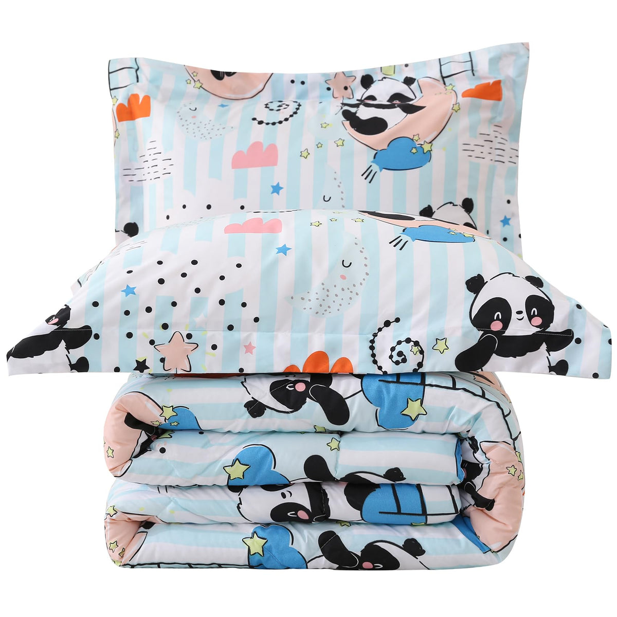 Jsd Panda Kids Comforter Set Queen Size, 3 Piece Blue Moon Microfiber Comforter With Pillow Sham Machine Washable