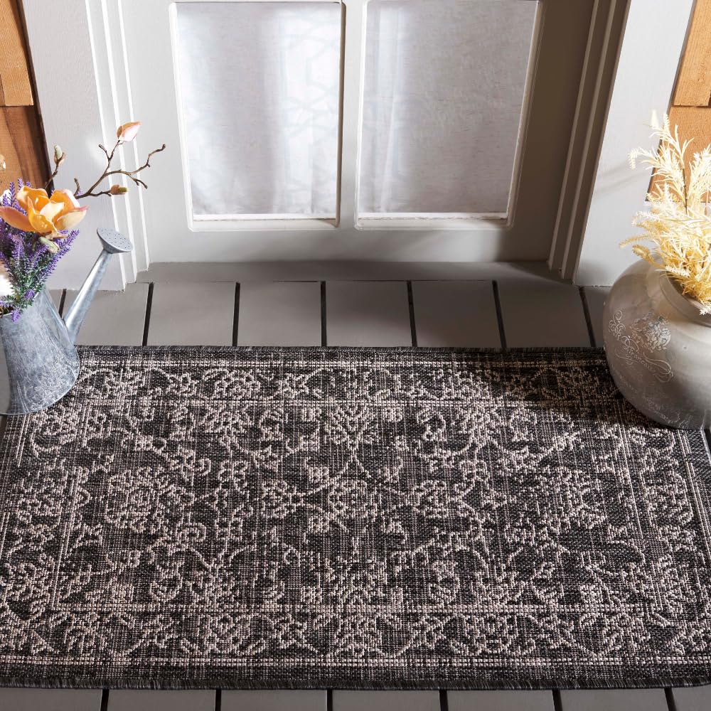 Safavieh Courtyard Collection Accent Rug - 2'3' X 5', Black & Ivory, Non-Shedding & Easy Care, Indoor/Outdoor & Washable-Ideal