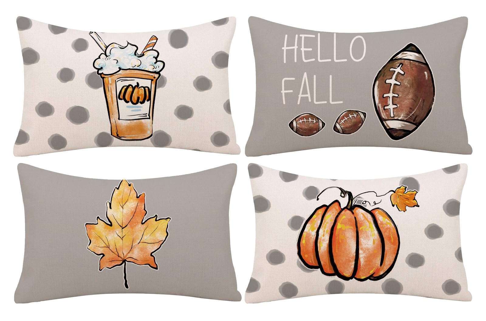 GAGEC Fall Pillow Covers 20x12 Inch Set of 4 Fall Football Pumpkin Maple Leaf Throw Pillowcase Holiday Home Decor Sofa Bedroom C