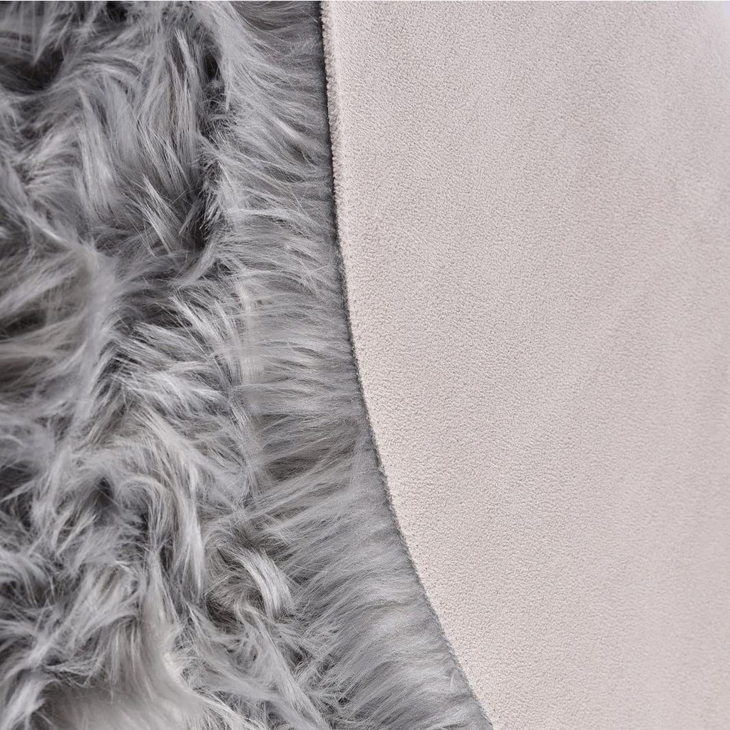 Orinova Silver Grey Furry Faux Sheepskin Shag Fur Rugs For Living Room Small Plush Circle Washable Area Rugs For Cute Room Nurse