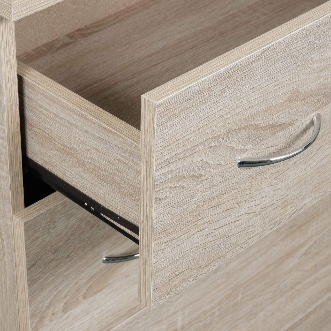 Os Home And Office Furniture Model Four Drawer Chest, Contemporary Crosshatched Sandy Birch Laminate