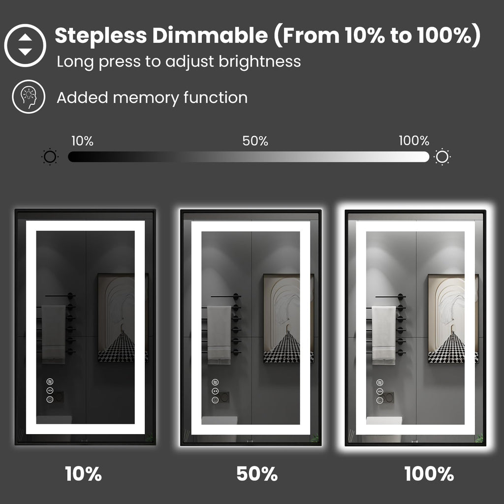 Amorho 55''X 30'' Led Bathroom Mirror Framed, Front Light And Backlit, Stepless Dimmable, Anti-Fog, Shatter-Proof, Memory, 3 Col