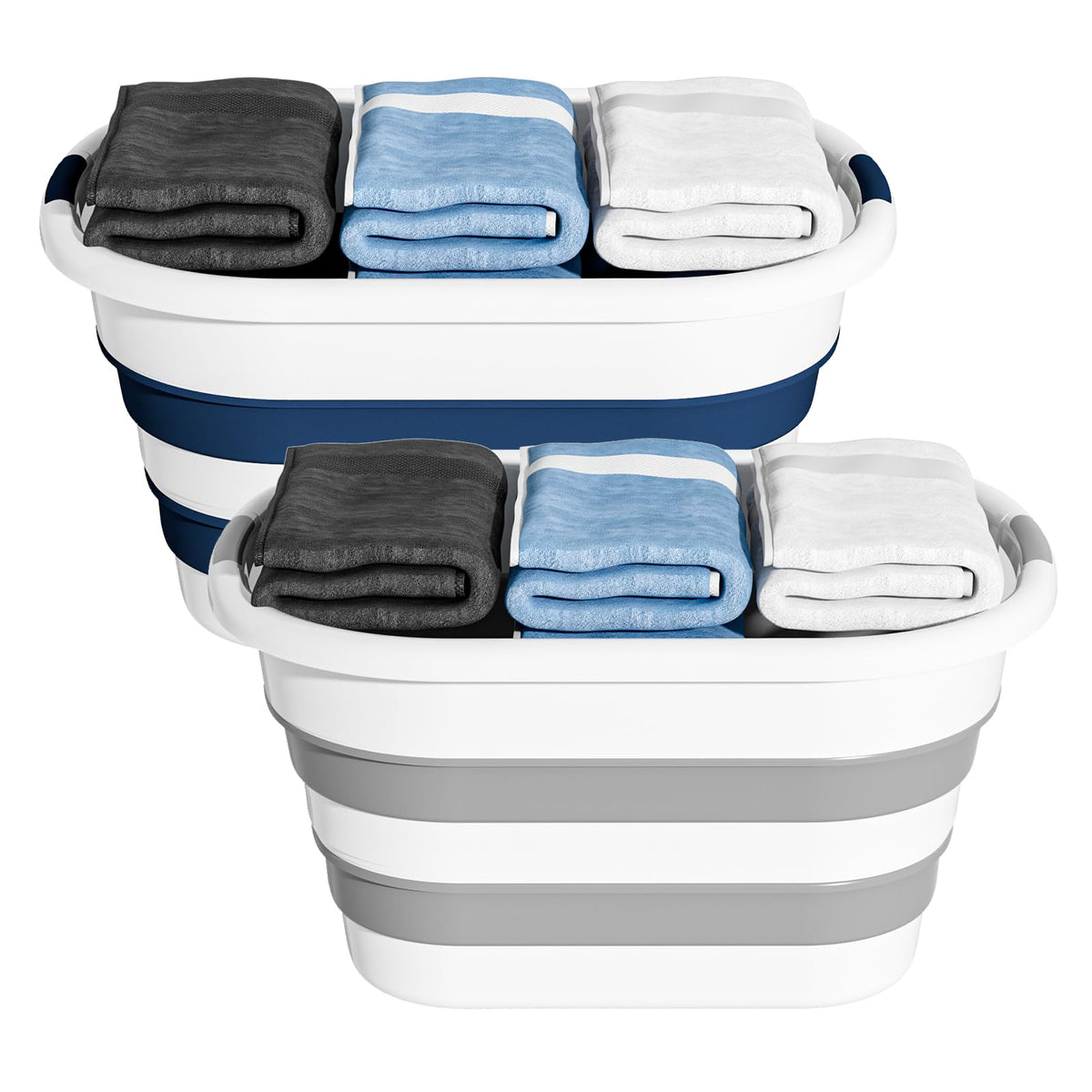 OOAMBB 43L Collapsible Laundry Baskets Plastic (Blue+Grey, 2 Packs)