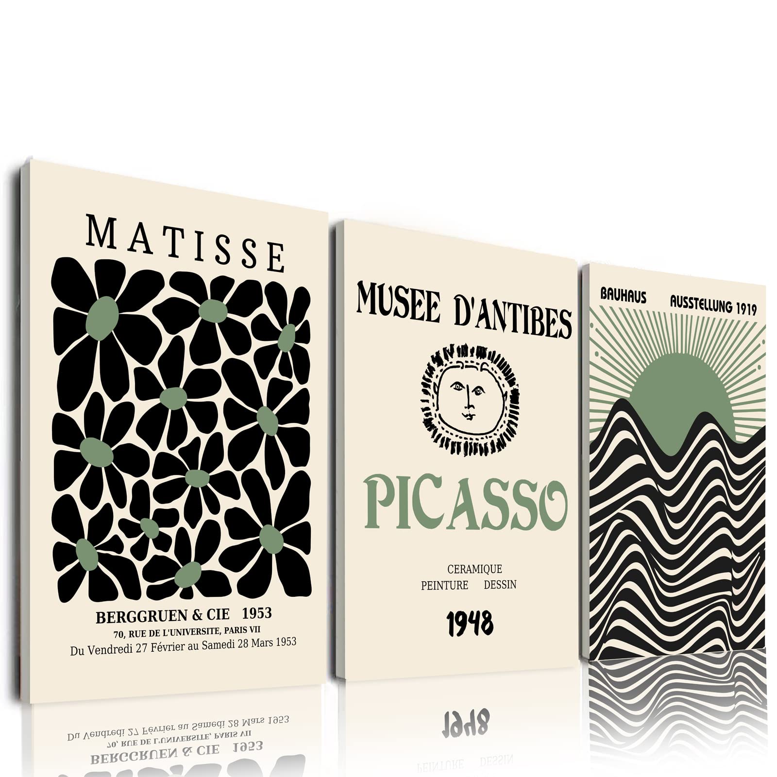 Sage Green Matisse Wall Art Set of 3, Abstract Matisse Wall Art Posters Decor, Minimalist Framed Wall Art Geometric Line Sun Ris