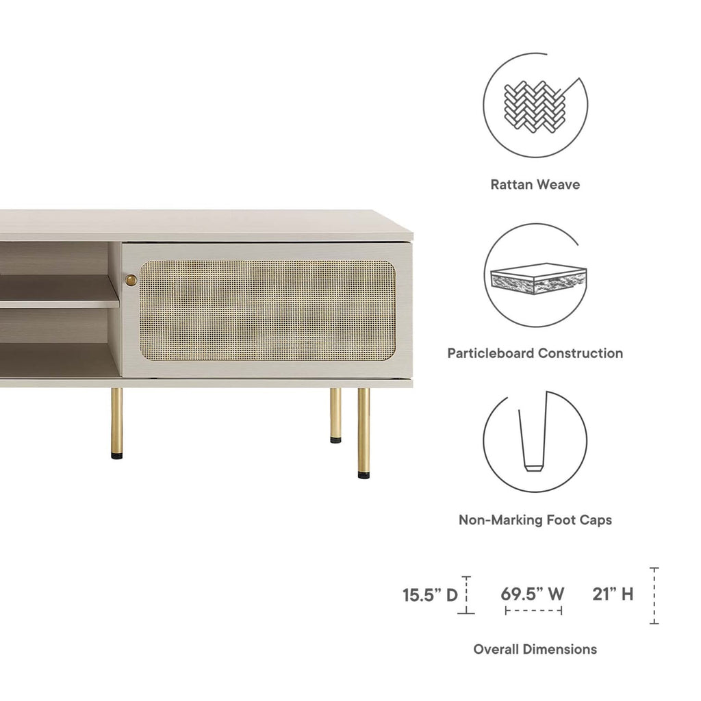 Modway Cambria Rattan and Particleboard TV Stand for TVs up to 70" in White