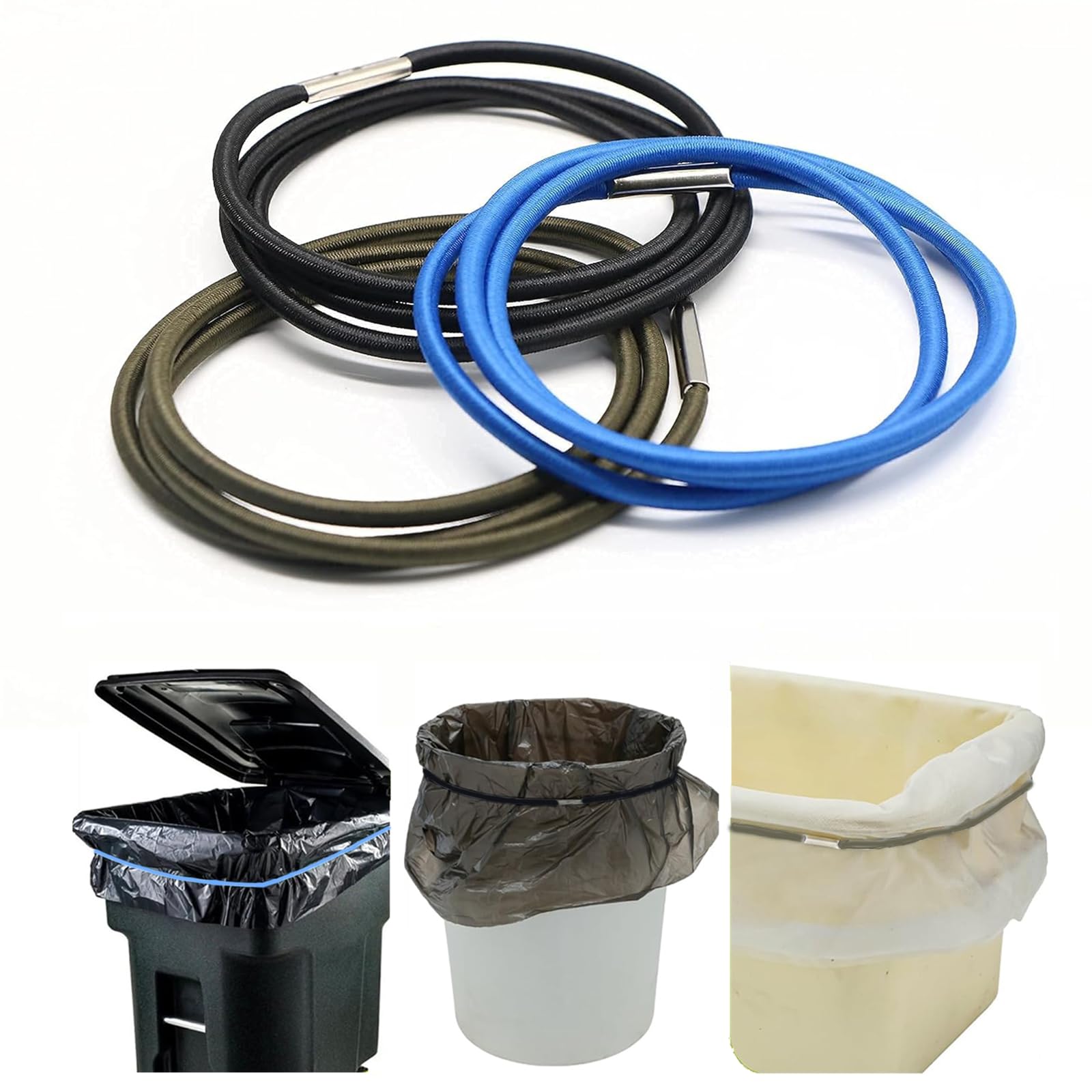 Trash Can Rubber Bands Set Of 3, Black, Blue, Grey, Fits 13 To 30 Gallon Trash Cans,Homewares Colorful Litter Box Bands Good For