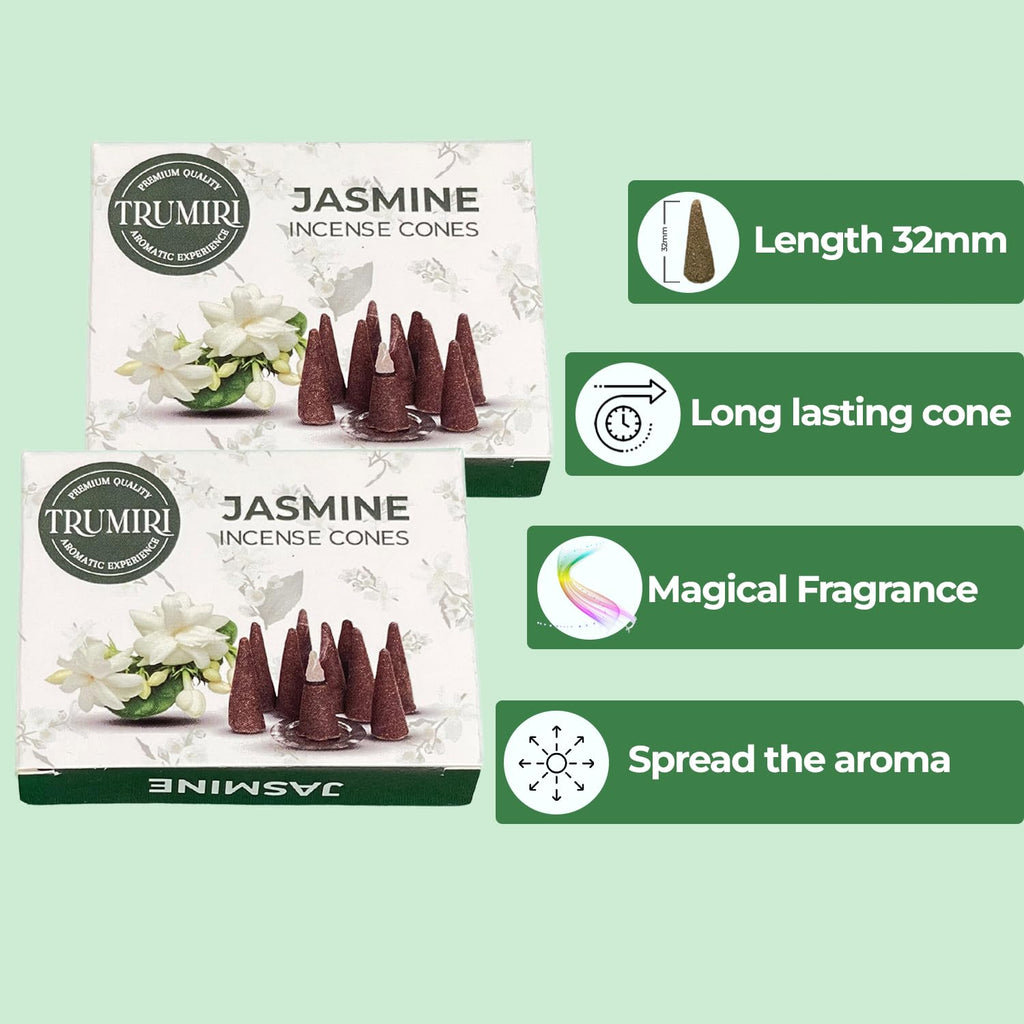 TRUMIRI Jasmine Incense Cones - Dual Pack of 20 Scented Cone Incense - Aromatic Home Fragrance - Relaxing and Calming Scents