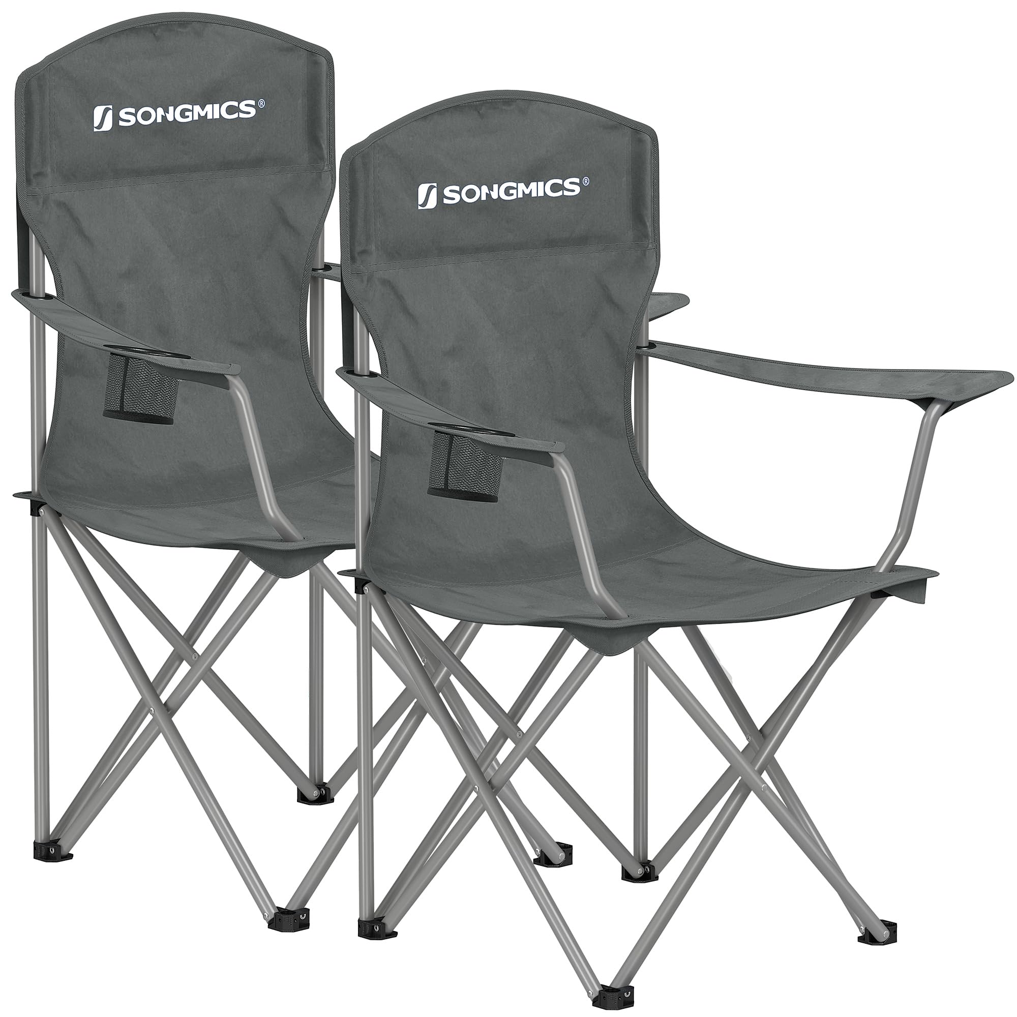 SONGMICS 2 Pack Folding Camping Chairs, Load 330 lb, Cup Holder and High Backrest, Heavy-Duty Structure, for Lawn, Garden, Fishi