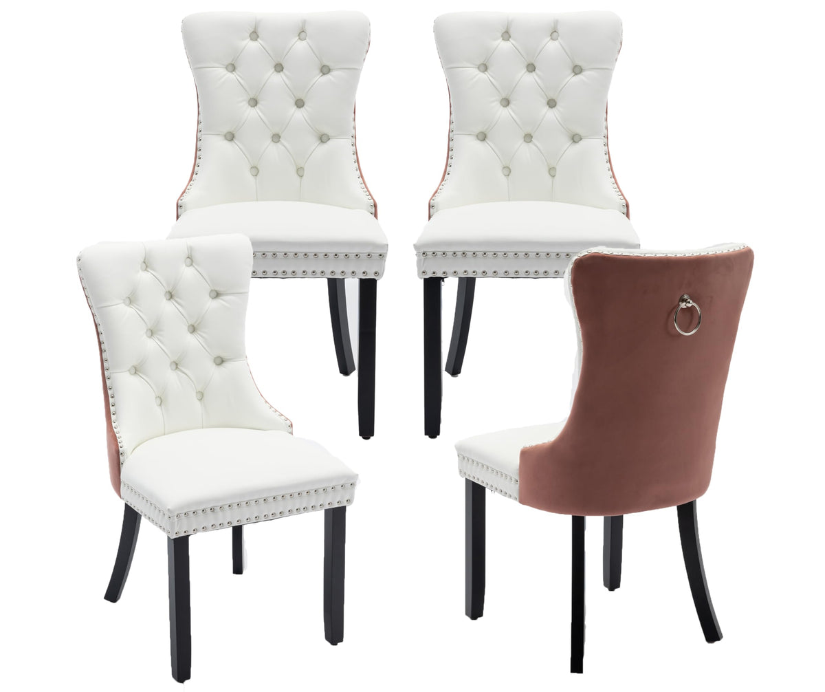 Lktart Dining Chairs Set Of 4 Pu Upholstered Tufted Back With Nailhead Trim And Back Ring Pull Solid Wood Legs For Kitchen Bedro