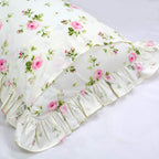 Fadfay Farmhouse Style Pillowcases Pink Rosetta Printed Gold With Green Plaid Elegant Country Style 100% Cotton Vintage Lace Ruf