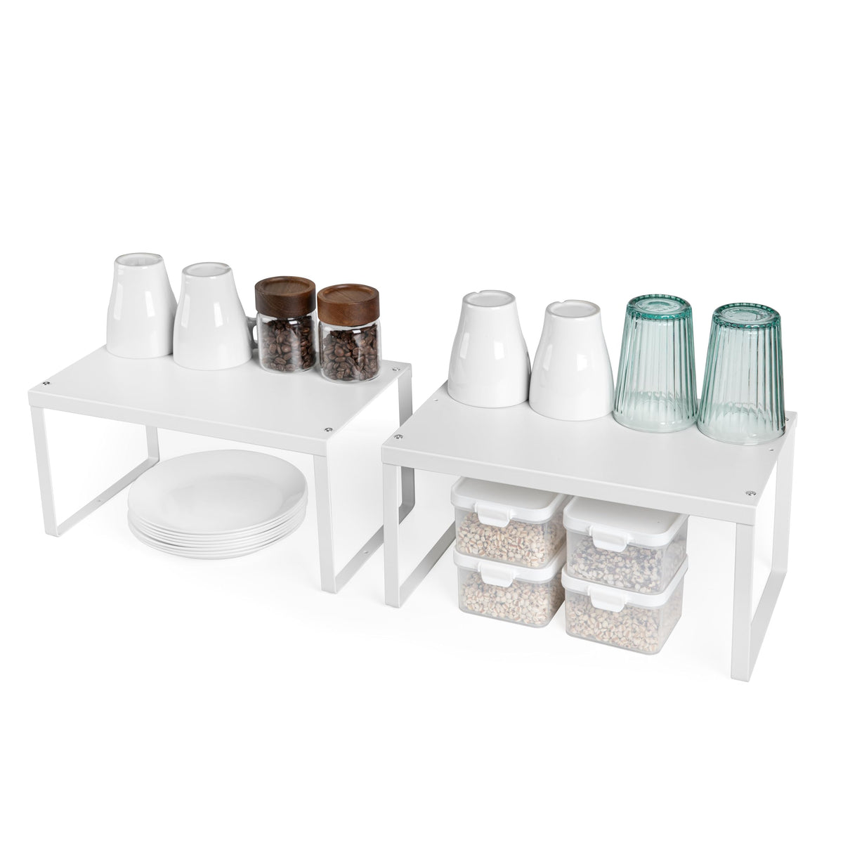 Nxconsu 2Pack Cabinet Shelf Expandable Stackable Organizer Riser For Kitchen Cabinet Pantry Cupboard Under Sink Countertop Organ