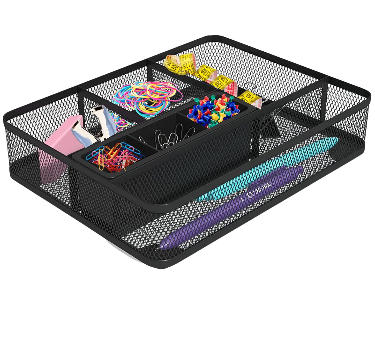 1Intheoffice Mesh Collection Desk Drawer Organizer, Desk Drawer Organizer Tray, Drawer Organizer, 7 Compartment, Matte Black