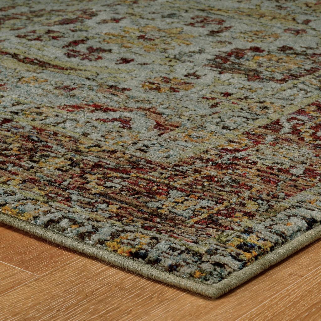 HomeRoots 510004 9 x 12 ft. Blue Red Green & Gold Oriental Power Loom Stain Resistant Rectangle Area Rug