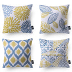 Phantoscope Set Of 4 New Living Series Leaf Geometric Yellow And Blue Throw Decorative Pillow Cover Cushion Cover 18 X 18 Inches