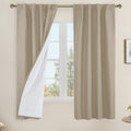 LAMIT Taupe 100% Blackout Linen Curtains, 63 Inches Linen Textured Thermal Bedroom Curtains Back Tab and Rod Pocket Neutral Pane