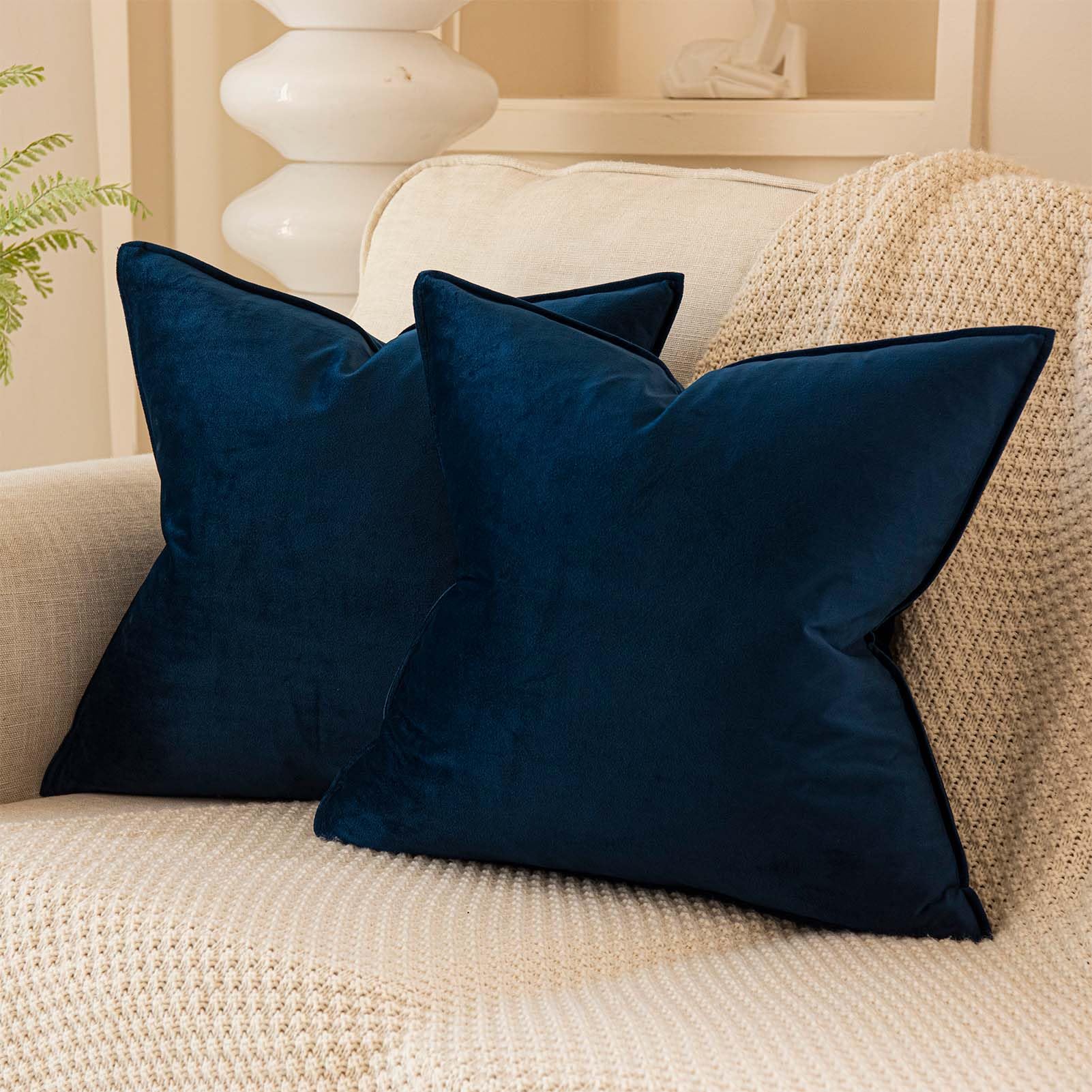 Juspurbet Navy Decorative Velvet Throw Pillow Covers 24X24 Inch Set Of 2,Broadside Soft Cushion Case With Invisible Zipper For S