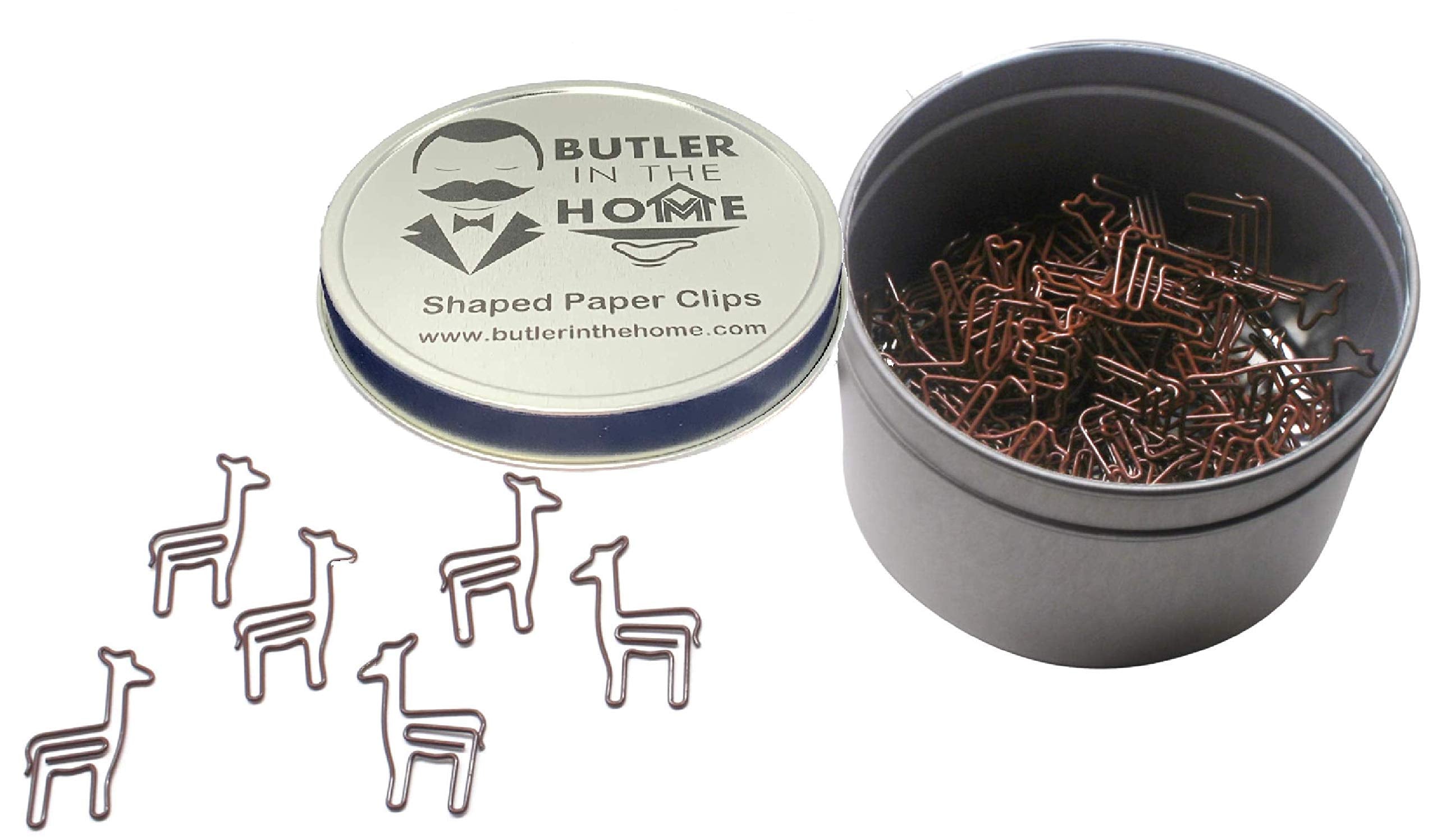 Butler In The Home 100 Count Giraffe Shaped Paper Clips Great For Paper Clip Collectors Or Office Gift - Comes In Round Tin With
