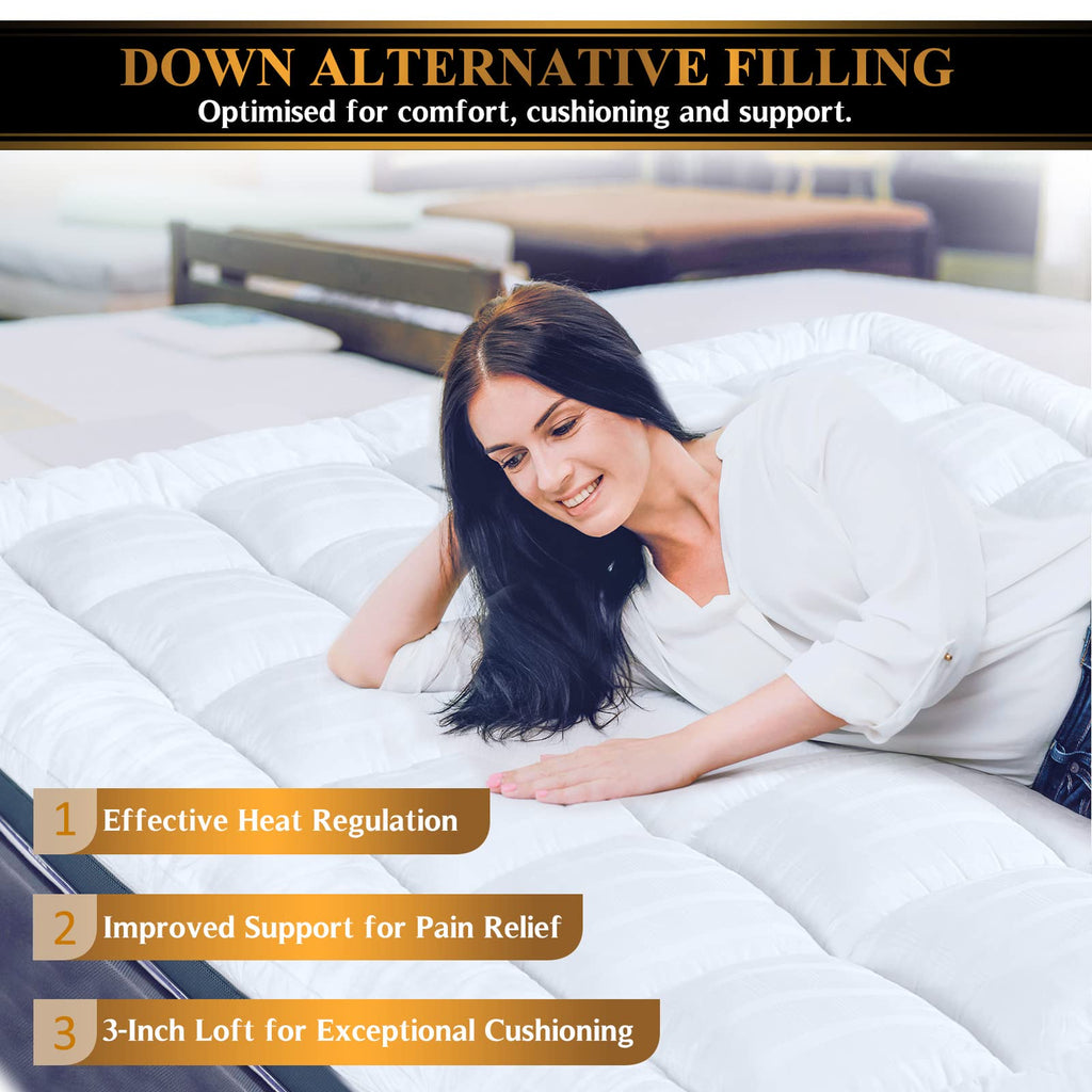 Extra Thick Pillow Top 3 Inch Mattress Topper Queen Size For Firm Mattress, Cooling Fluffy Cotton Hotel Mattress Bed Topper For