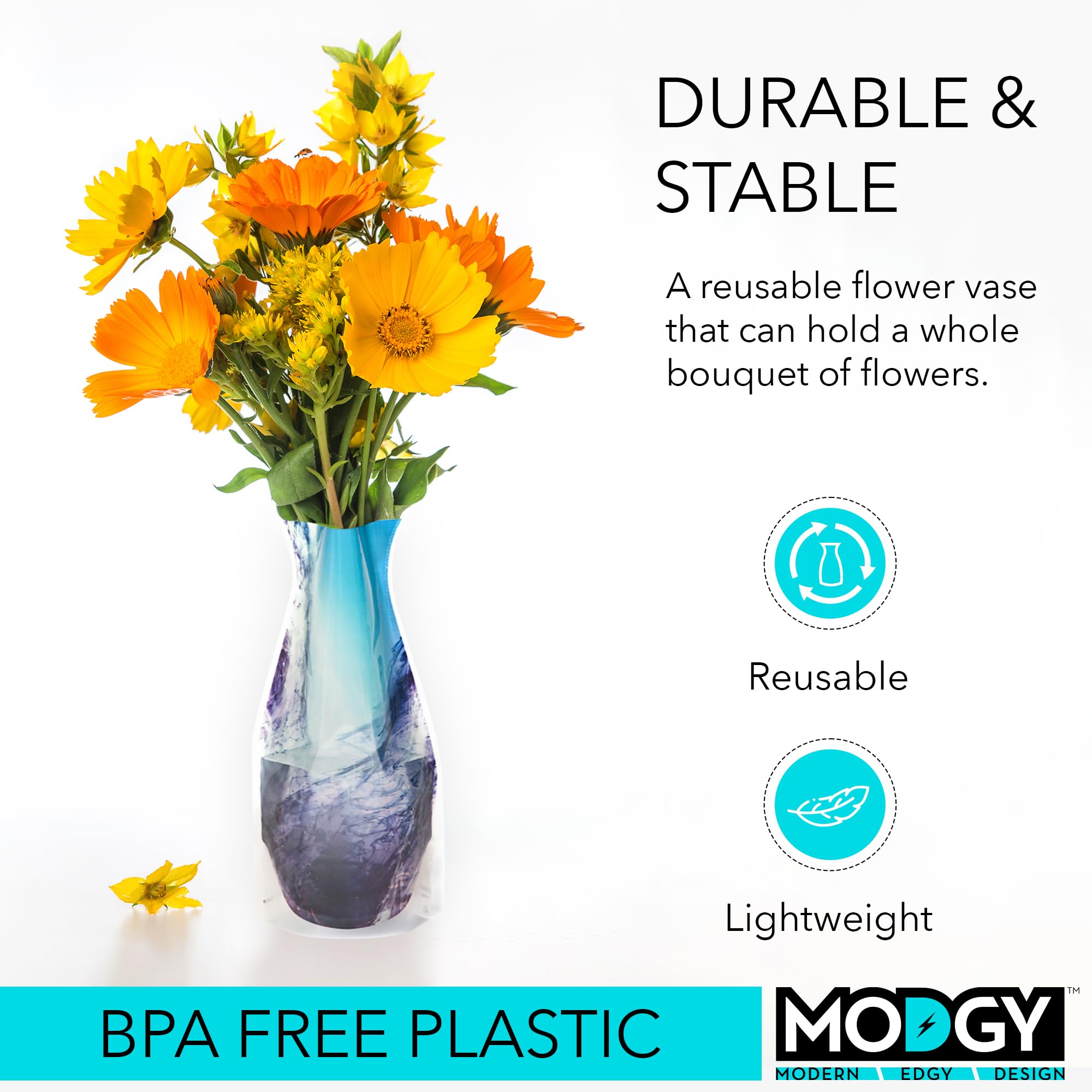 Modgy Expandable Flower Vase Plastic Decorative Modern Vases For Flowers Centerpieces Dining Table Decor Living Room Bathroom We