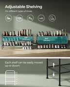 Songmics Shoe Rack, 3-Tier Shoe Organizer, Metal Shoe Shelf Storage With 4 Side Hooks, Holds 18 Pairs Of Shoes, Height-Adjustable Shoe Rack For Entryway, Hallway, Closet, Easy Assembly, Ink Black