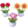 3pcs Crochet Flower Pot, Sunflower Red Rose Forget Me Not Small Potted Flowers, Mothers Day Valentines Gifts for Mom Wife, Cute 