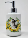 Caroline's Treasures CK2949SOAP Border Collie in Sunflowers Ceramic Soap Dispenser Hand Soap Dispenser Pump Bottles for Bathroom