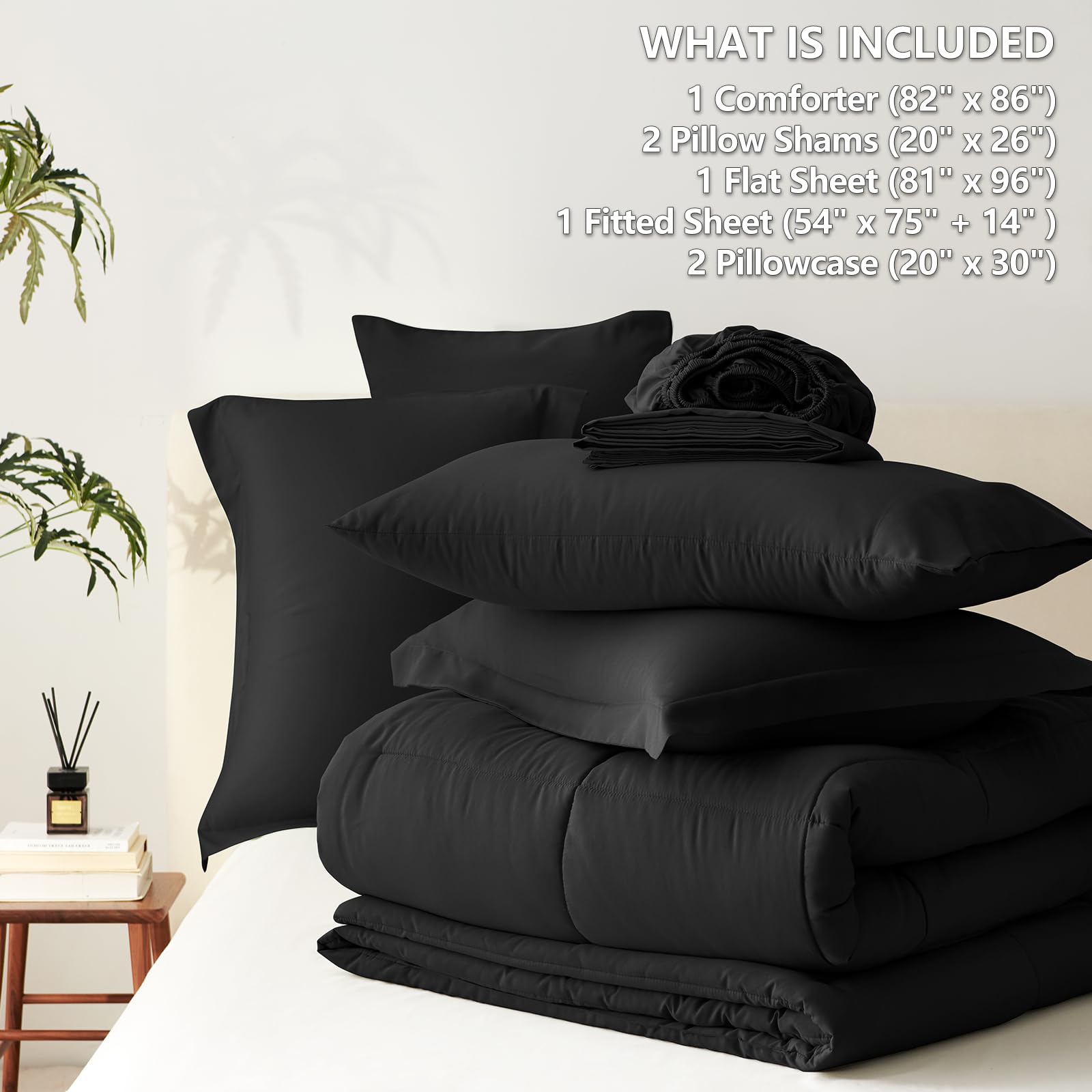 Cozylux Full Size Comforter Sets - 7 Pieces Bed In A Bag Set Black Full, Complete Bedding Sets Bed Set For All Season With Comforter, Flat Sheets, Fitted Sheet, Pillowcases & Shams